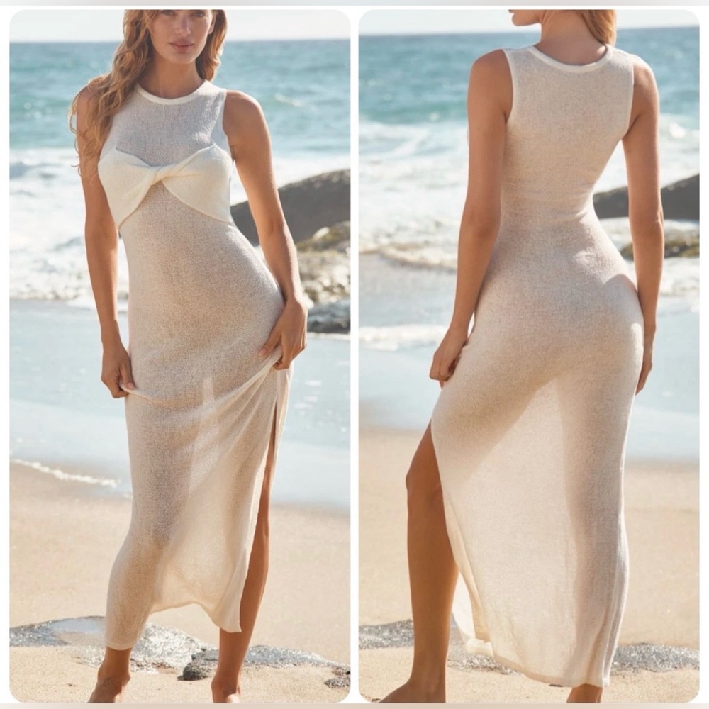 Anthropologie Sunday in Brooklyn Cream Ivory Twist Front Maxi Dress Small NWT
